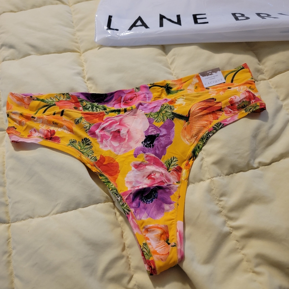 Cacique Comfort Bliss Thong Yellow Pink Hawaiian Floral 22/24 NWT
